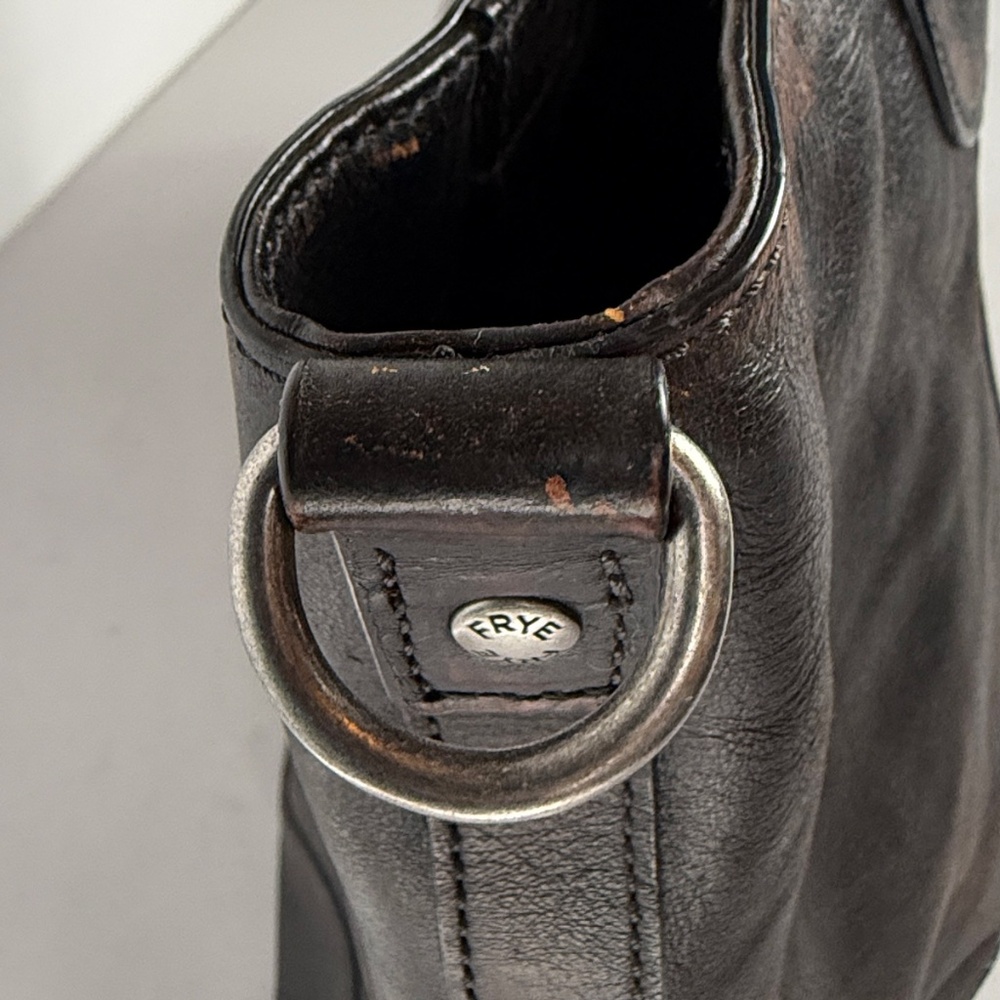 Frye Distressed Dark Brown Leather Tote / Crossbody Bag - Picture 7 of 15